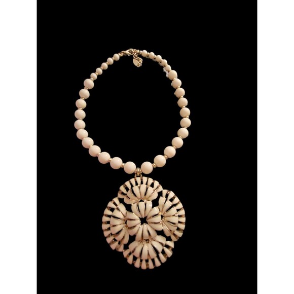 Coldwater Creek Necklace  Statement White with Gold Tone Trim Signed - Picture 1 of 2